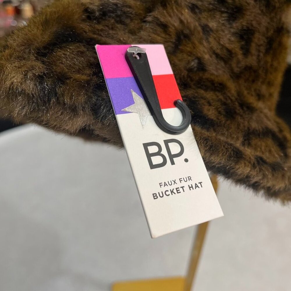 BP. Faux Fur Leopard Print Bucket Hat Brown Black Plush One Size Nordstrom NWT - Picture 10 of 12